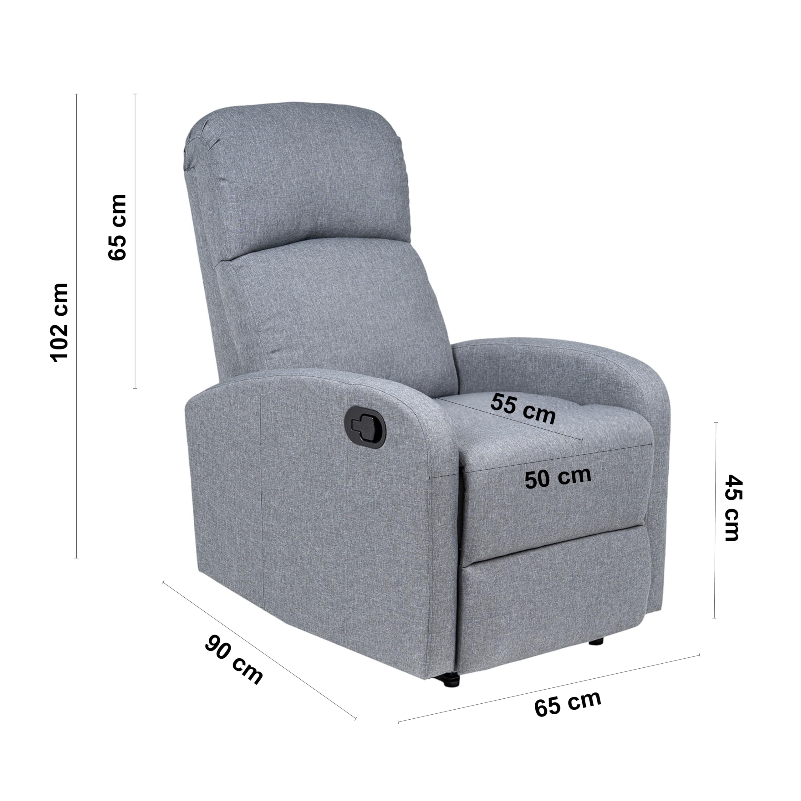 Gremium Poltrona Relax Reclinabile a Letto Con Seduta Ergonomica In Tessuto, Schienale Regolabile e Doppio Cuscino Per Arredo Salotto, Soggiorno e Ufficio