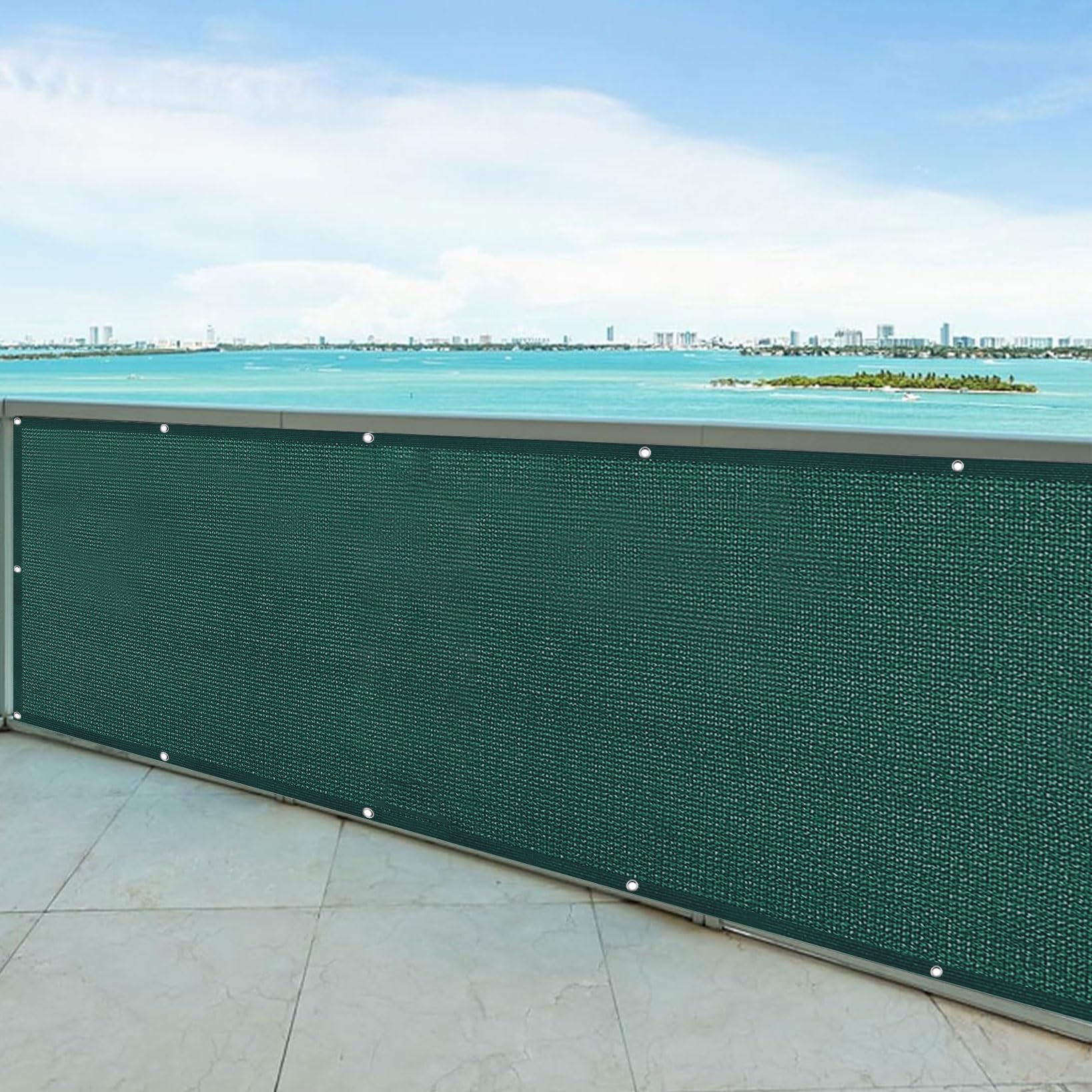 Recinzione Per Balcone 100x950 Cm, Tenda Ombreggiante Anti-UV E Vento, Schermo Per Privacy Da Esterno, Verde Scuro