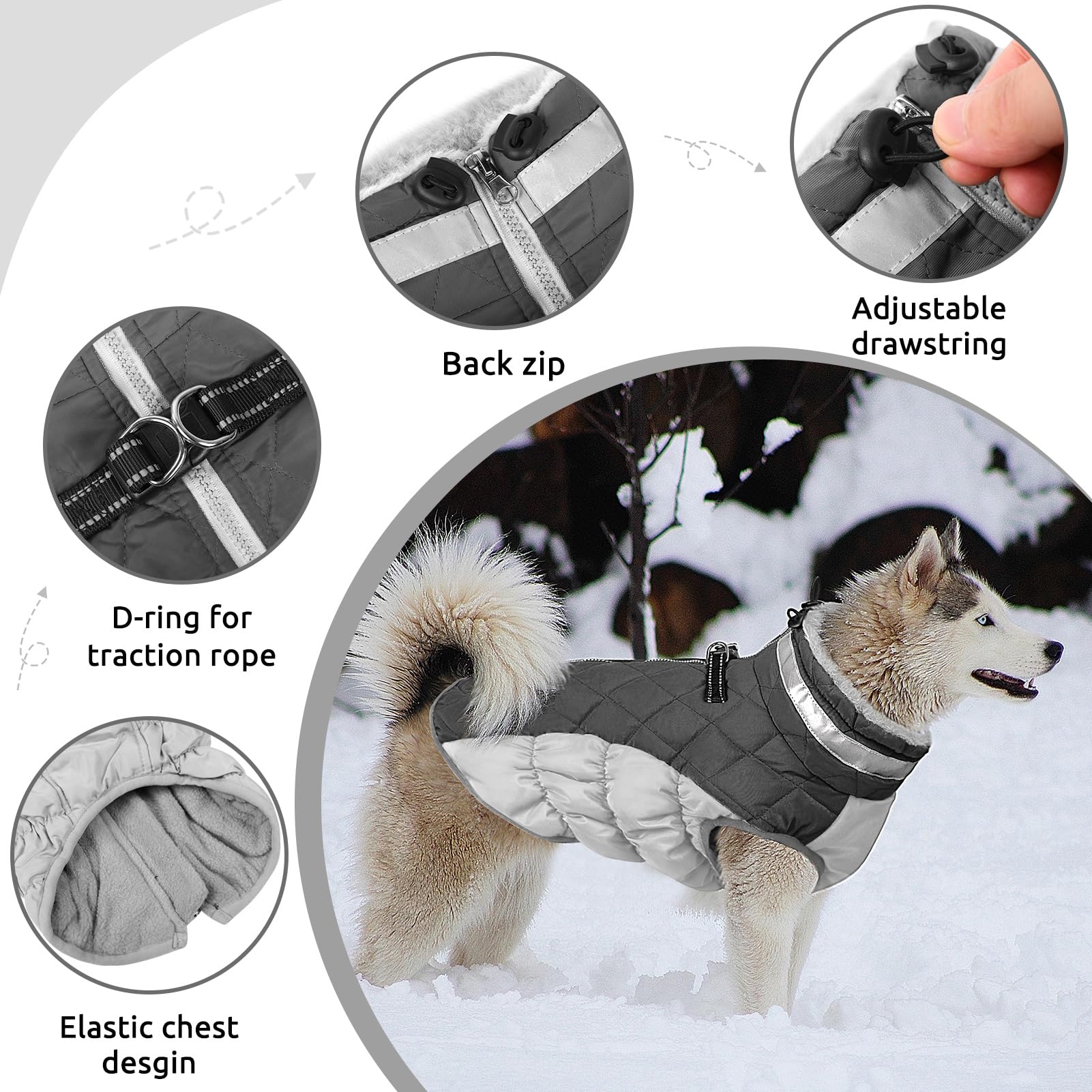 CITÉTOILE Cappotti per Cani Invernali in Pile con Imbracatura, Caldo Cappotti e Giubbotti per Cane Taglia Piccola/Media/Grande, Cappottino Impermeabile Cani, Gilet Cappotto Riflettente, Grigio, XXL