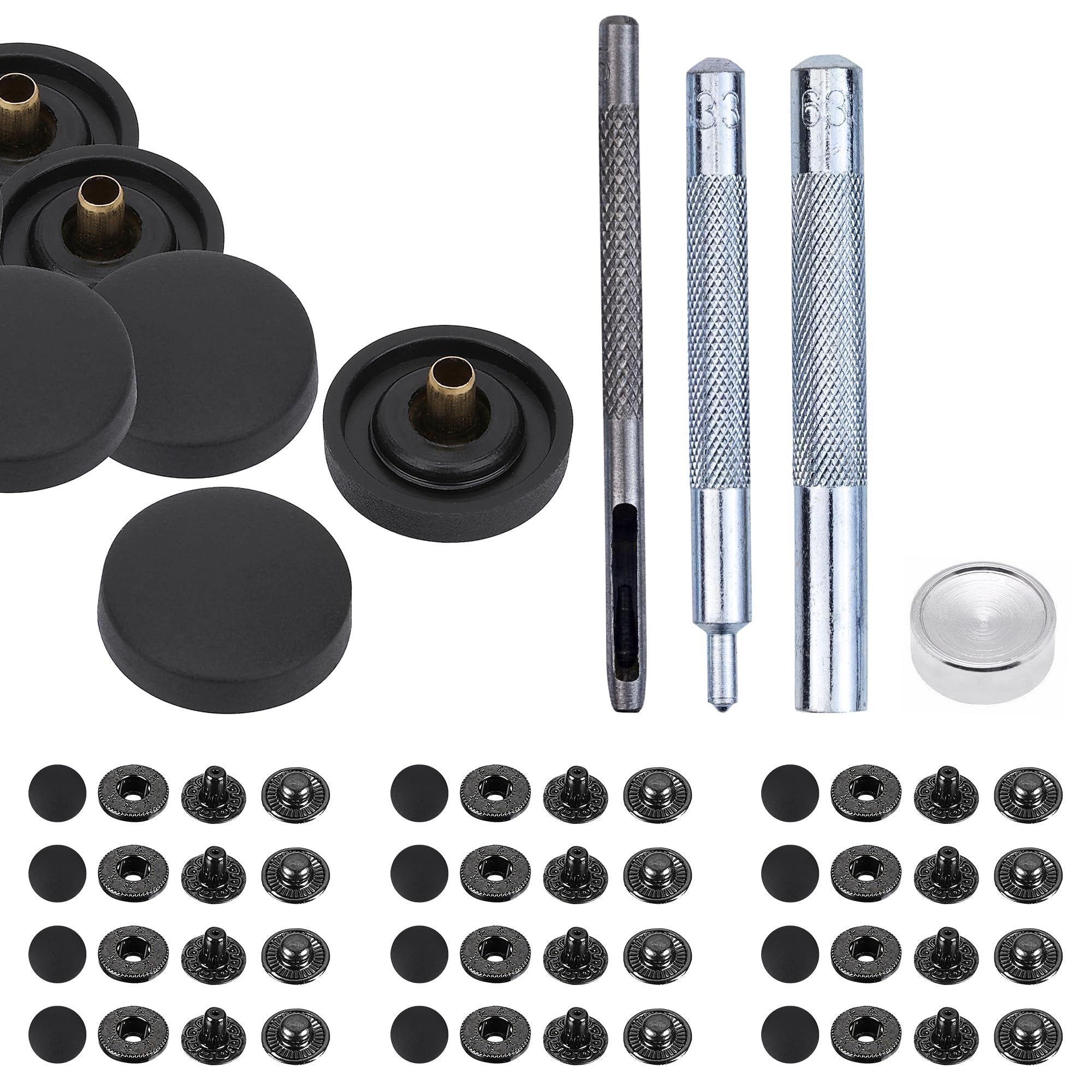 Boutons-pression 15 mm noir avec outils pour maroquinerie et couture