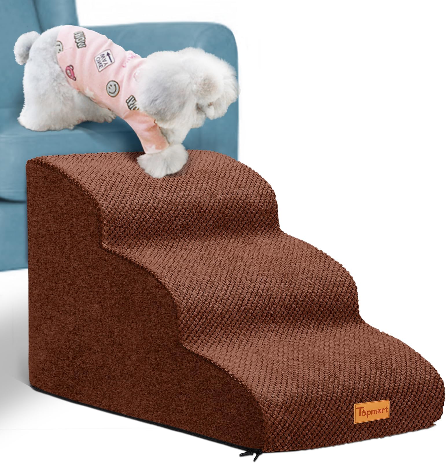 Topmart 3 Tiers Foam Dog Ramps/Steps,Non-Slip Pet Steps,Extra Wide Deep Dog Stairs,High Density Foam Pet Stairs/Ladder,Best for Older Dogs,Cats,Small Pets