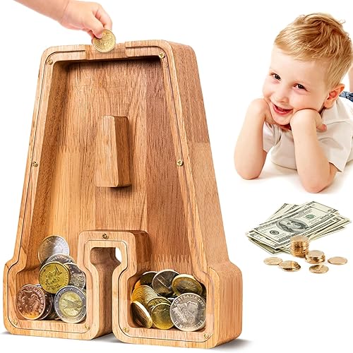 Summidate Alcancía grande de madera irrompible personalizada caja de dinero del alfabeto regalo del día del niño inicial-A