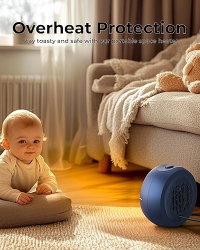 Miniatura 4 de Calentador de espacio para uso en interiores, calentador eléctrico portátil con calentamiento rápido 2S y cerámica PTC, protección contra