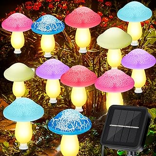 Reginary 12 Pcs Outdoor Lamp Solar Mushroom Light up Garden Mushroom Lights 8 Modes Waterproof Lamp Outside Decor for Holiday Yard Patio Pathway Lawn Ornament(Multicolored,Crack)