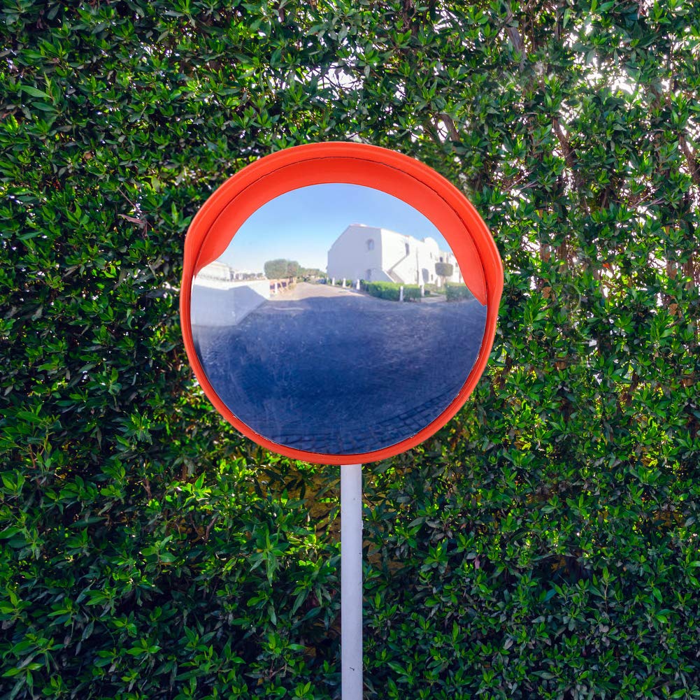 Espejo convexo de 45 cm, espejo de tráfico redondo Espejo de seguridad Espejo de seguridad de tráfico convexo Espejo de carretera de gran angular con accesorios de montaje Naranja