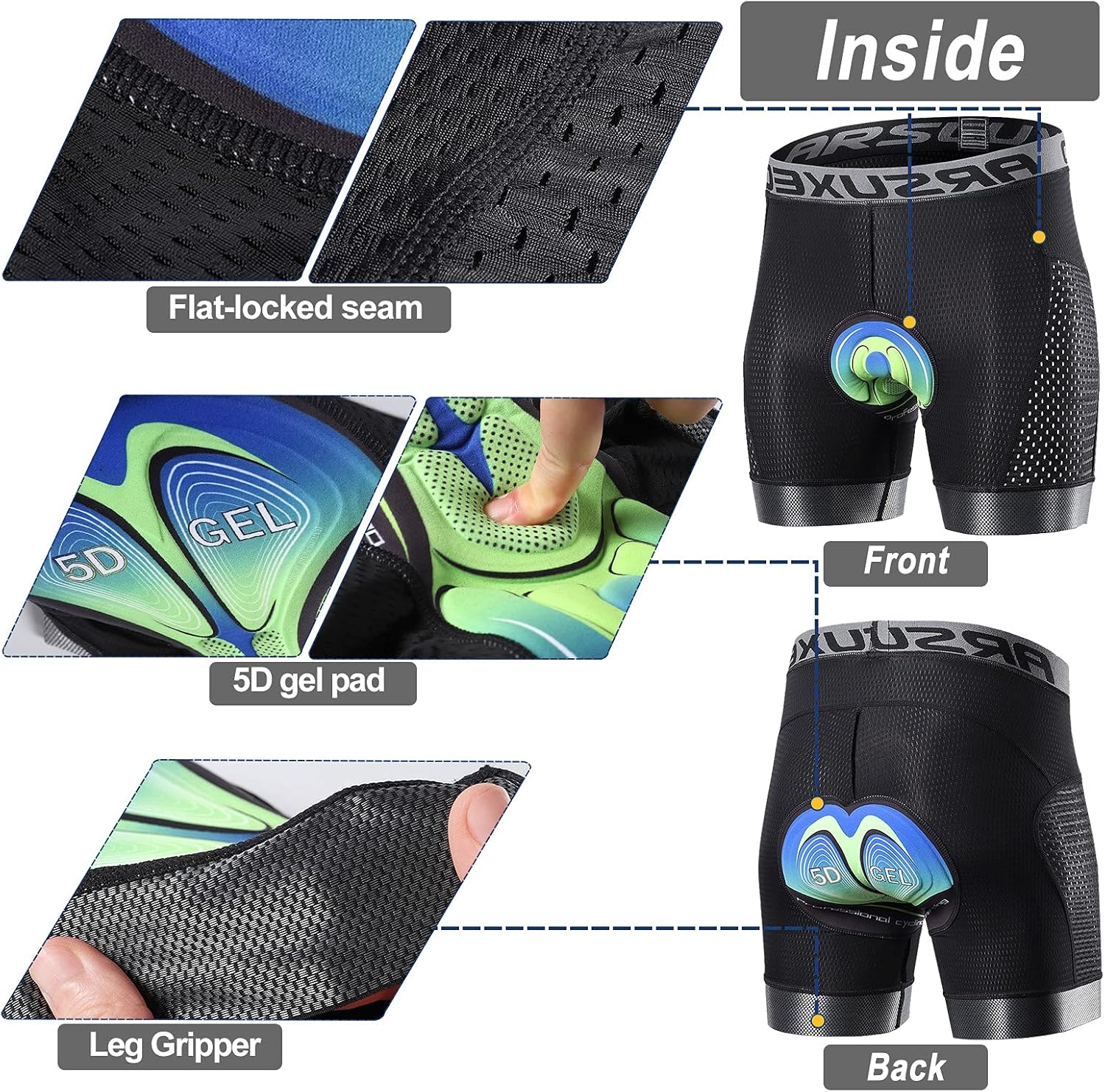 ARSUXEO Mens Cycling Underwear 3D Gel Padded Bike Shorts for Men Biking Shorts Bicycle Liner - Image 5