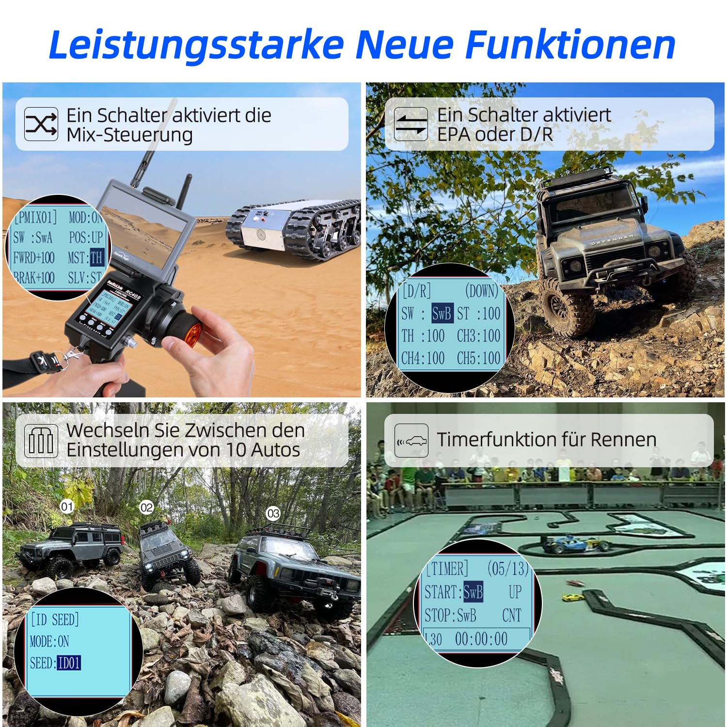 Radiolink RC4GS V3 5 Kanal RC Funksender und 2 2,4 GHz R6FG Empfänger | 400M Fernbedienungsset, für RC Auto, Boot, Crawler, Panzer, Drifting, Buggy, Trageband