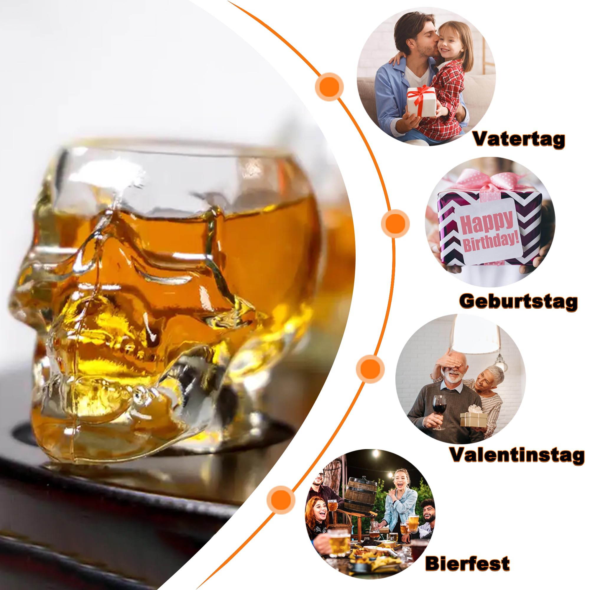 350ml Schädel Whiskygläser Wassergläser Saftgläser, Totenkopf Kollektion Trinkgläser, Perfekt für zu Hause, Restaurants, Bar, Geschenk und schmücken(2 Stück)