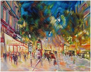 Paris by Night - Konstantin Korovin hand-painted oil painting reproduction,brilliant Parisian night street landscape,living room wall art