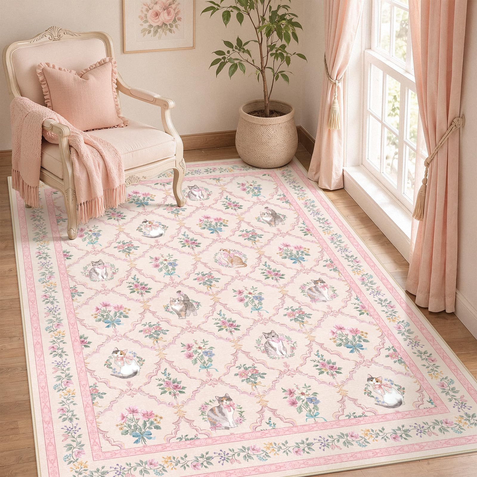 Cute Cat Door Mat - Pink Floral Rug -12 Cute Cat Door Mat - Pink Floral Rug -12