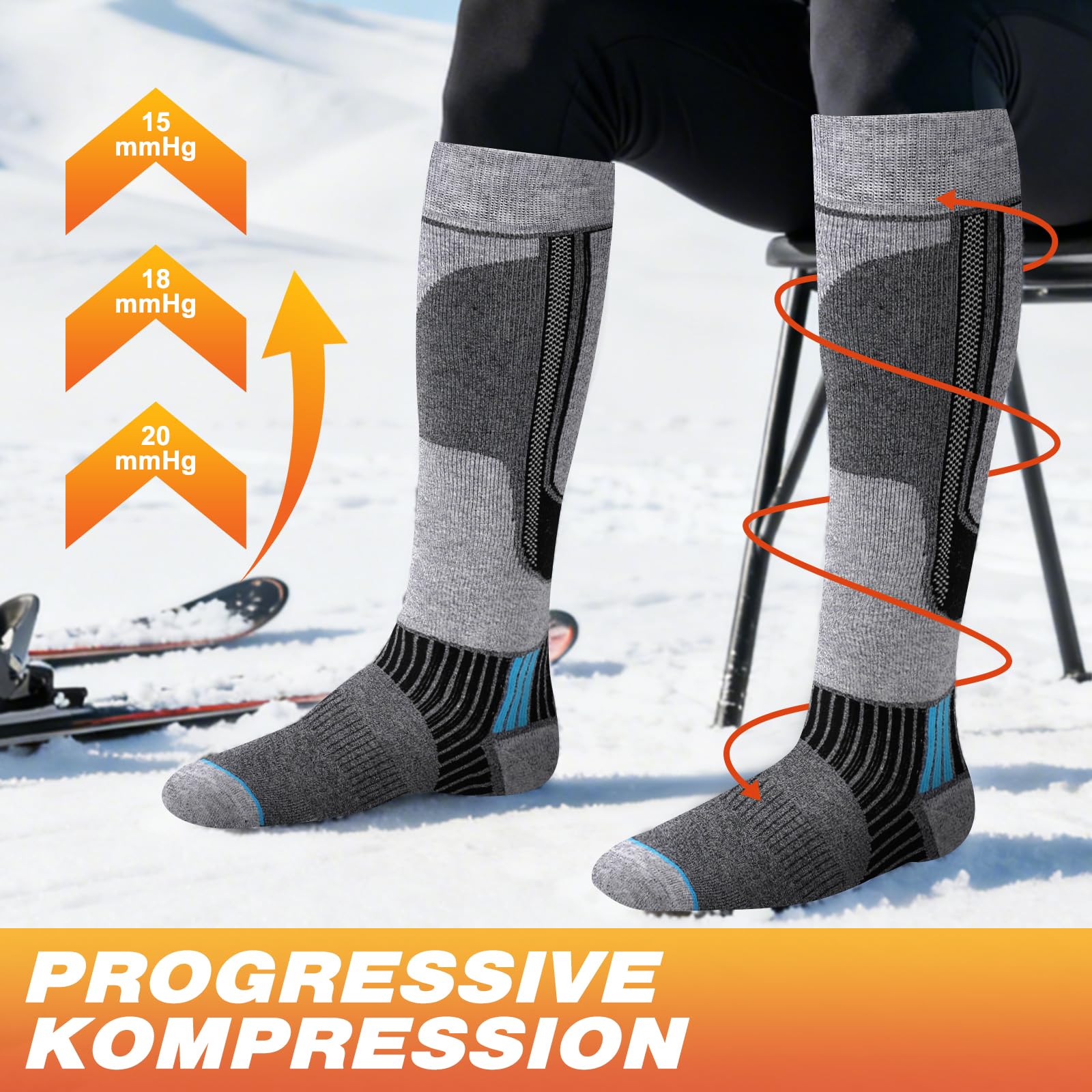 SukModen 2 pares de calcetines de esquí de lana merino para hombre, mujer y jóvenes, calcetines térmicos gruesos para días fríos, esquí y snowboard, talla 35-50