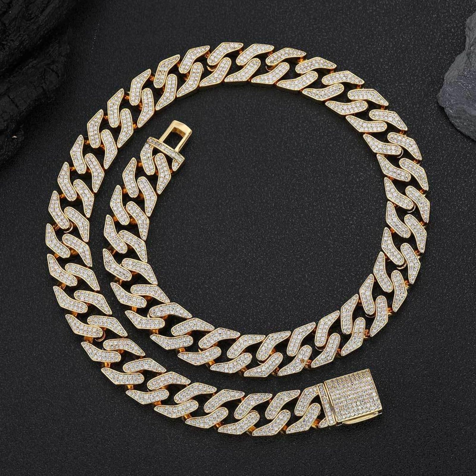 ZHSHYS Akcesoria Solidny gruby łańcuszek Miami Cuban Link dla mężczyzn, szerokość 16 MM Naszyjnik z łańcuszkiem hip-hopowym, wyjątkowo błyszczący duży naszyjnik z ogniwami typu Iced Out dla mężczyzn,