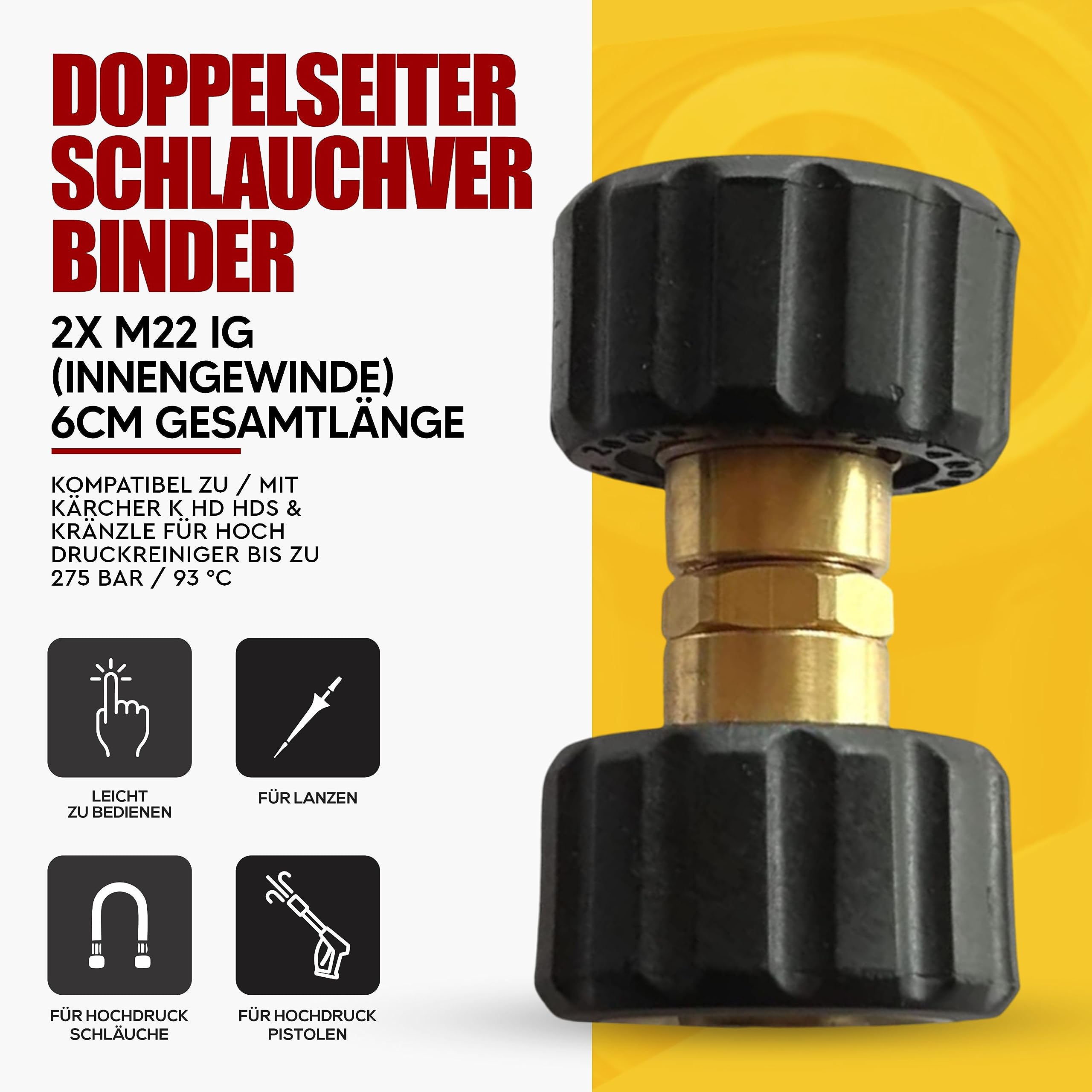 M&M Smartek Schlauchverbinder M22 - M22 IG (Innengewinde) 6cm lang 