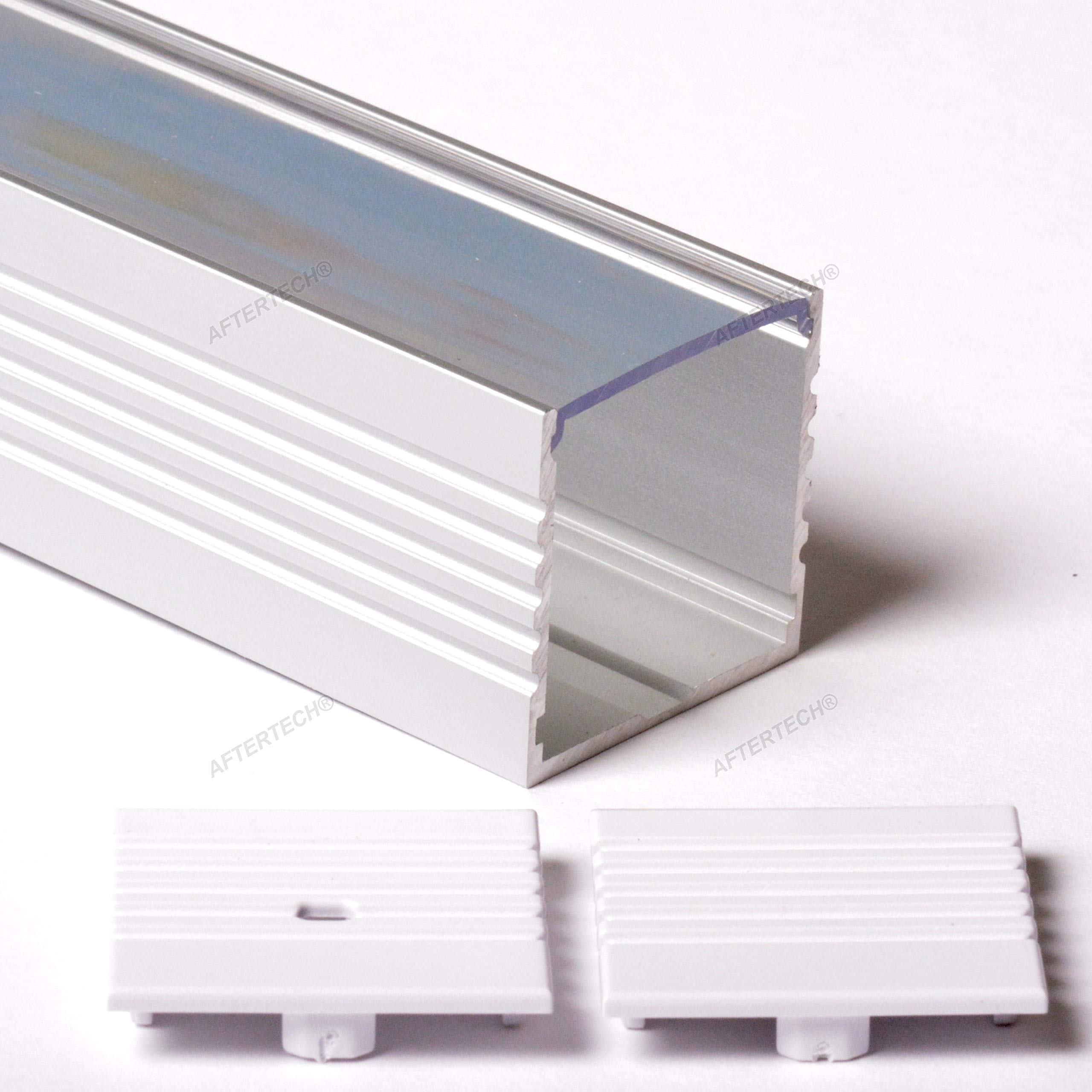 Aftertech® 2m 2metri 3535 35x35mm PROFILO ALLUMINIO `BIG` PER STRISCE STRIP LED BARRA RIGIDA 2MT + COVER TRASPARENTE