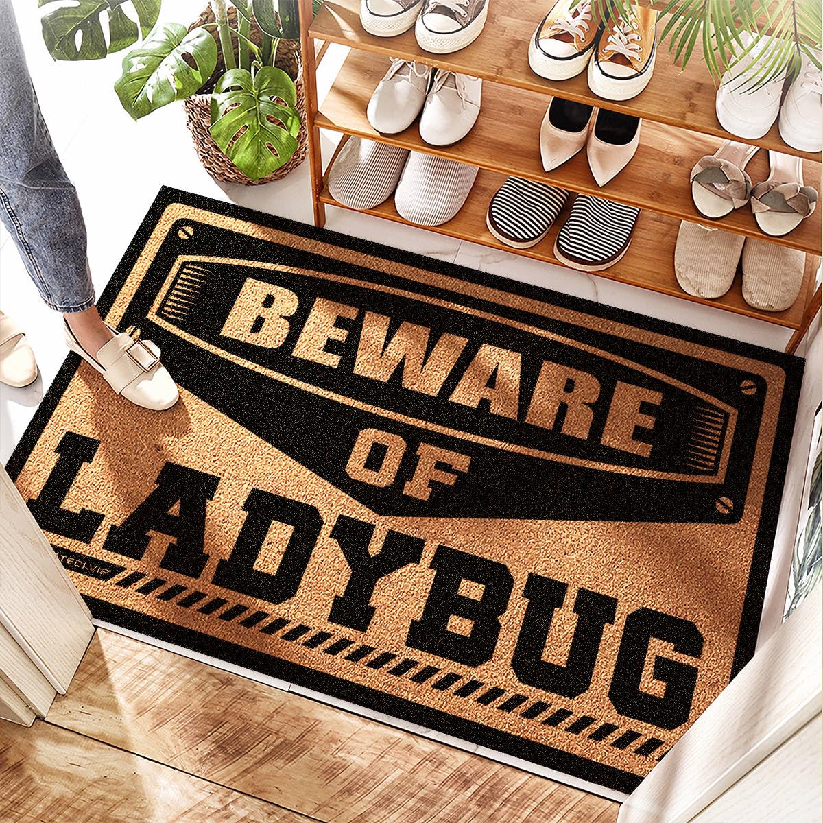 Tapis d'entrée personnalisé Ladybug antidérapant en jute pour porche 65x90cm