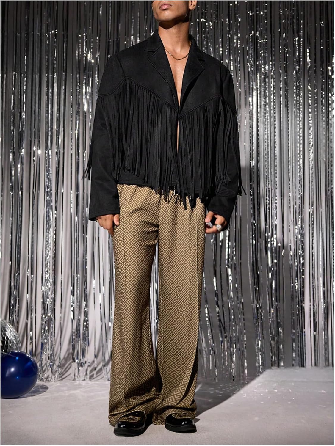 Men's Fringe Jacket Long Sleeve Open Front Lapel Collar 70s Outfits Tassel Cowboy Vest Western Outerwear - Image 3