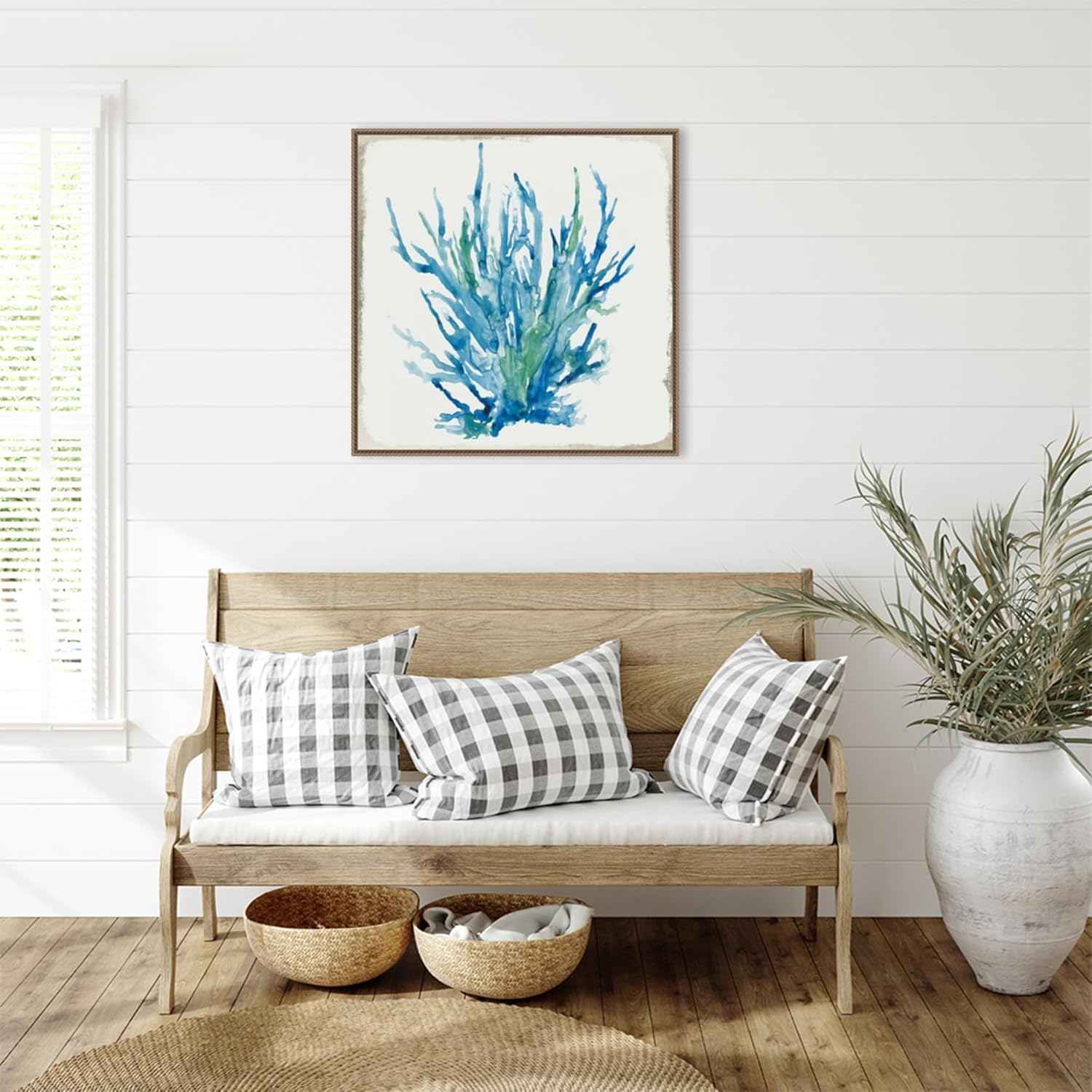 Amanti Art Framed Canvas Wall Art 30x30 Blue Coral II by Aimee Wilson, Framed Wall Art Canvas, Abstract Artwork, Traditional Decor, Large Poster Painting for Living Room, Bedroom, Bathroom, Kitchen,
