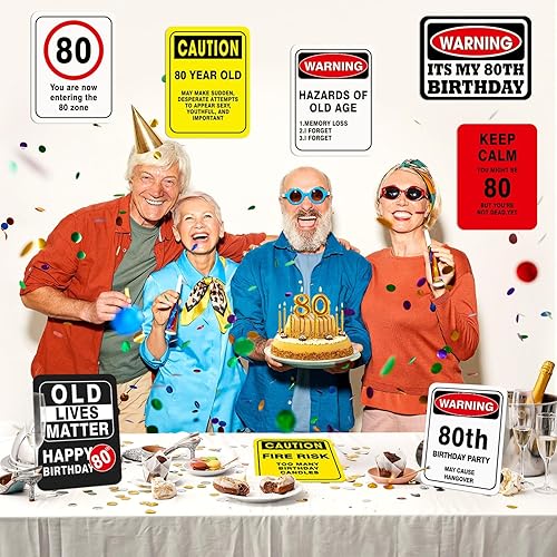 Miniatura 7 de WERNNSAI Decoraciones de cumpleaños 80 – 9 piezas de decoración de fiesta de la zona vieja de los años 80, divertido cartel de patio para abuela,