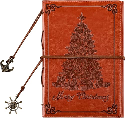 Diario de cuero para regalo de Navidad, diario vintage recargable, cuaderno de escritura de cuero de parte de mamá, diario de cuero grabado para