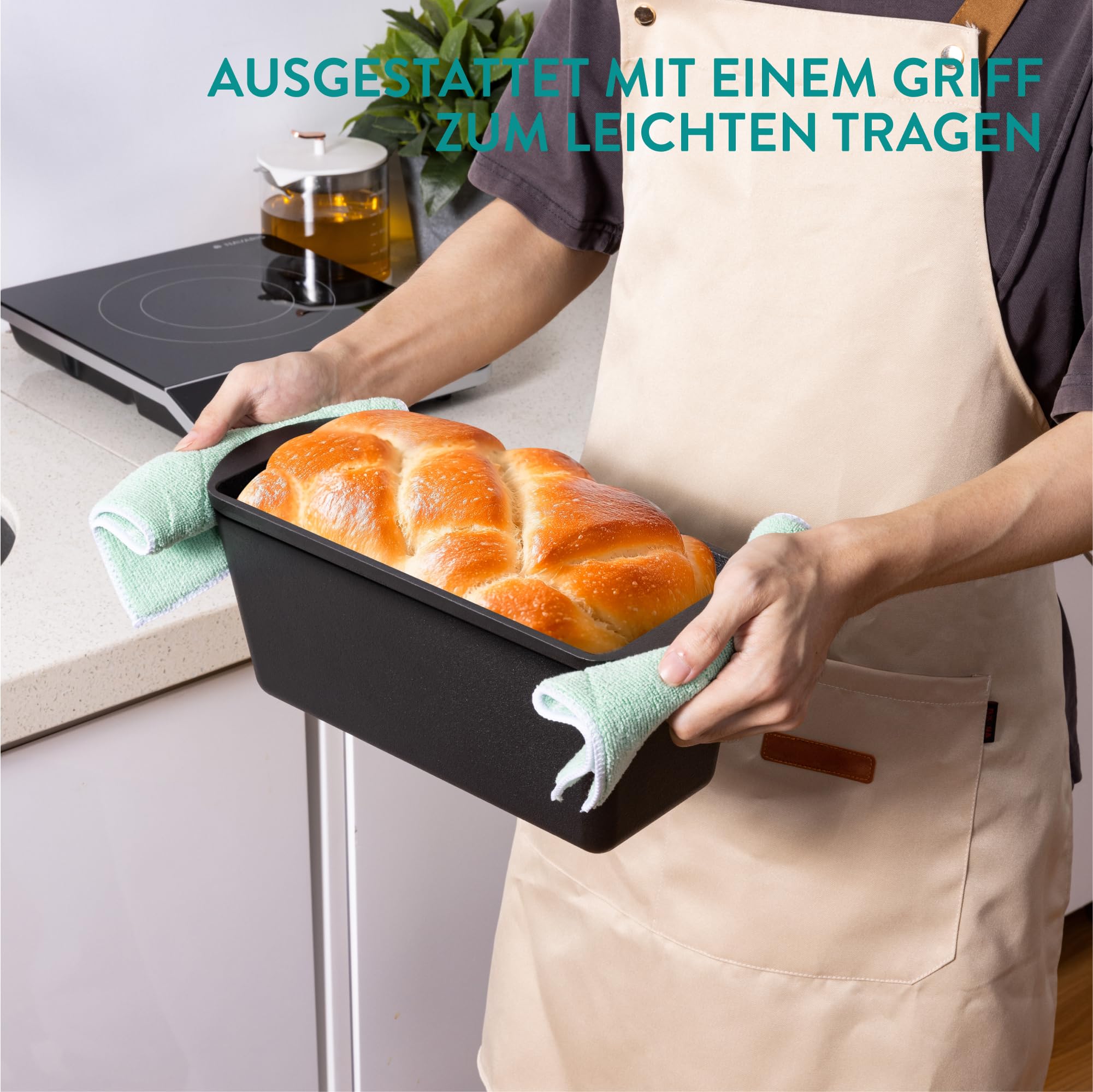 Navaris Gusseisen Brotbackform 34 x 13cm - Brotbacktopf - Emailliert, Brottopf - Gusseisen Topf Brot backen, Brot Backen Zubehör, Toastbrot Backform, Brotform, Für Braten, Backen