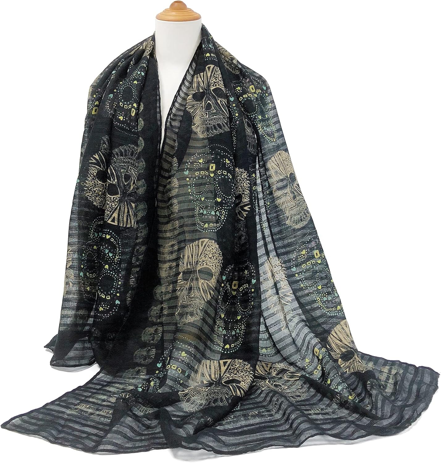 GERINLY Cool Skull Scarfs for Women Large Wrap Shawls Lightweight Cotton Scarves Halloween Calavera Accessory - Image 5