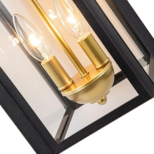 Miniatura 4 de Luces de pared para exteriores, luces negras para porche delantero, aplique de pared grande para exteriores, lámpara exterior con candelabro dorado,