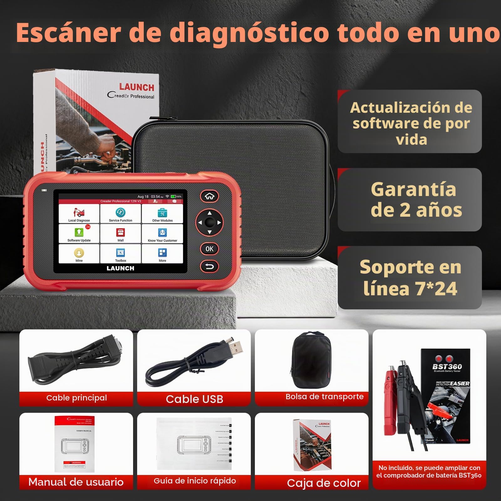 LAUNCH CRP129i V3 OBD2 Diagnosis Coche Multimarca, 4 Sistemas Scanner Automotriz, 12+ Reajustes TPMS/Aceite/EPB/SAS/DPF/BMS/Accelerador/Inyector/Vin Automático, Actualizaciones gratuitas