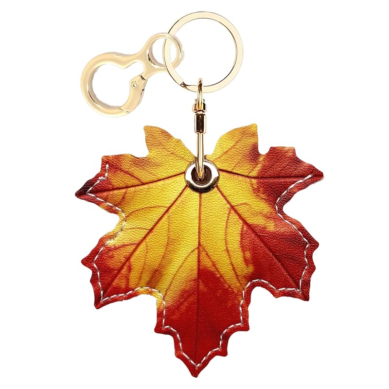 Porta-chaveiro para AirTag BORKUANA em couro PU com argola e estampa folhas de bordo
