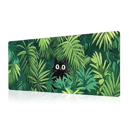 Cute Black Cat Mouse Pad Desk Mat XL Extended Large Gaming Desk Pad Mousepad, Oil Painting Art Floret Computer Laptop Keyboard and Mouse Mat, Desktop Protector Mat for Office and Home 31.5x11.8 in - Black Cat