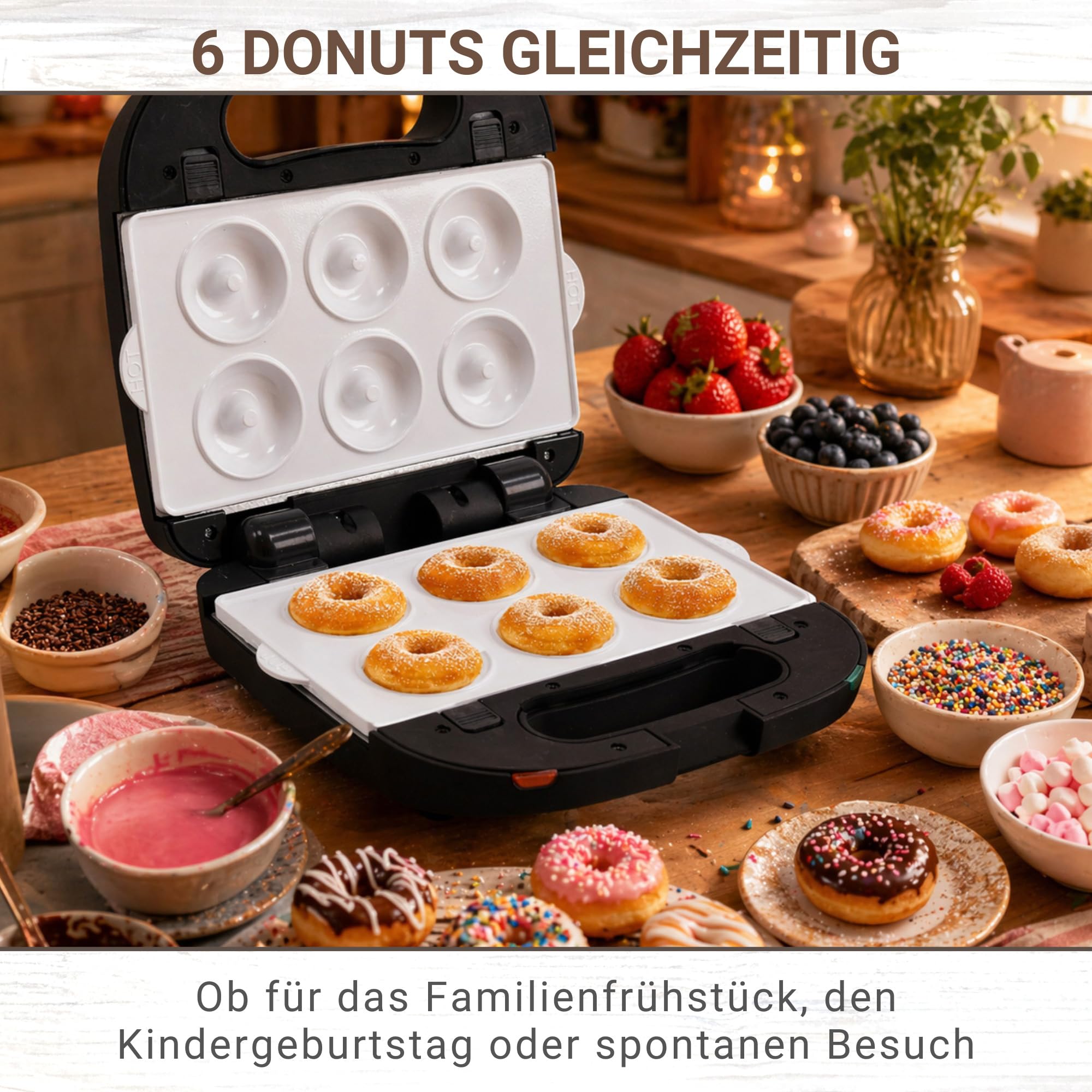 Syntrox Germany SM-1500W-Donut Maker - für 6 Donuts mit austauschbaren Keramik Wechselplatten