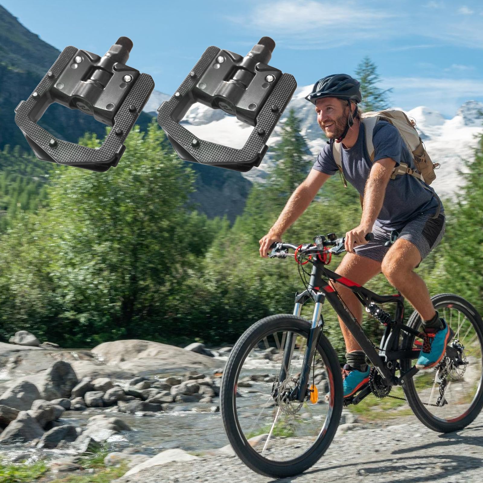 Pedali per Bicicletta Pieghevoli, Set di Pedali 9/16", Pedali Antiscivolo Pieghevoli per Bicicletta, Pedali per Bicicletta Impermeabili con Riflettori, Pedali per Trekking per Pedelec, MTB