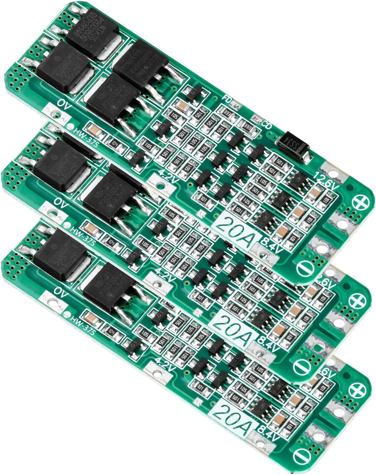 Aideepen 3PCS 3S 20A Li-ion Lithium Battery Charger Board PCB BMS 12.6V Cell Module Overcharge Overcurrent Short Circuit Protection