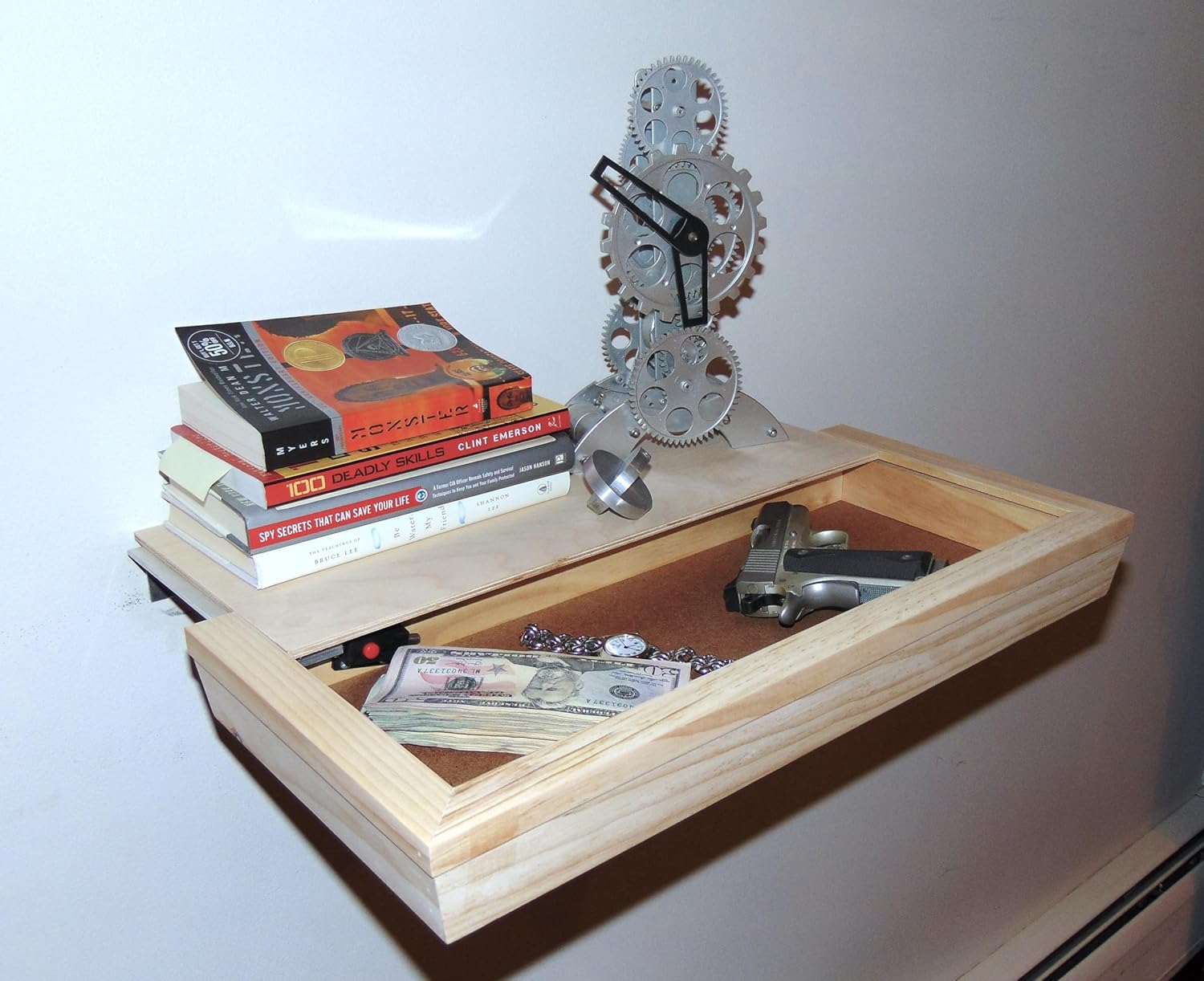HEROBUILDERS Floating Shelf with Drawer - 100% Made in The USA - Real Wood Construction (Small, Black)