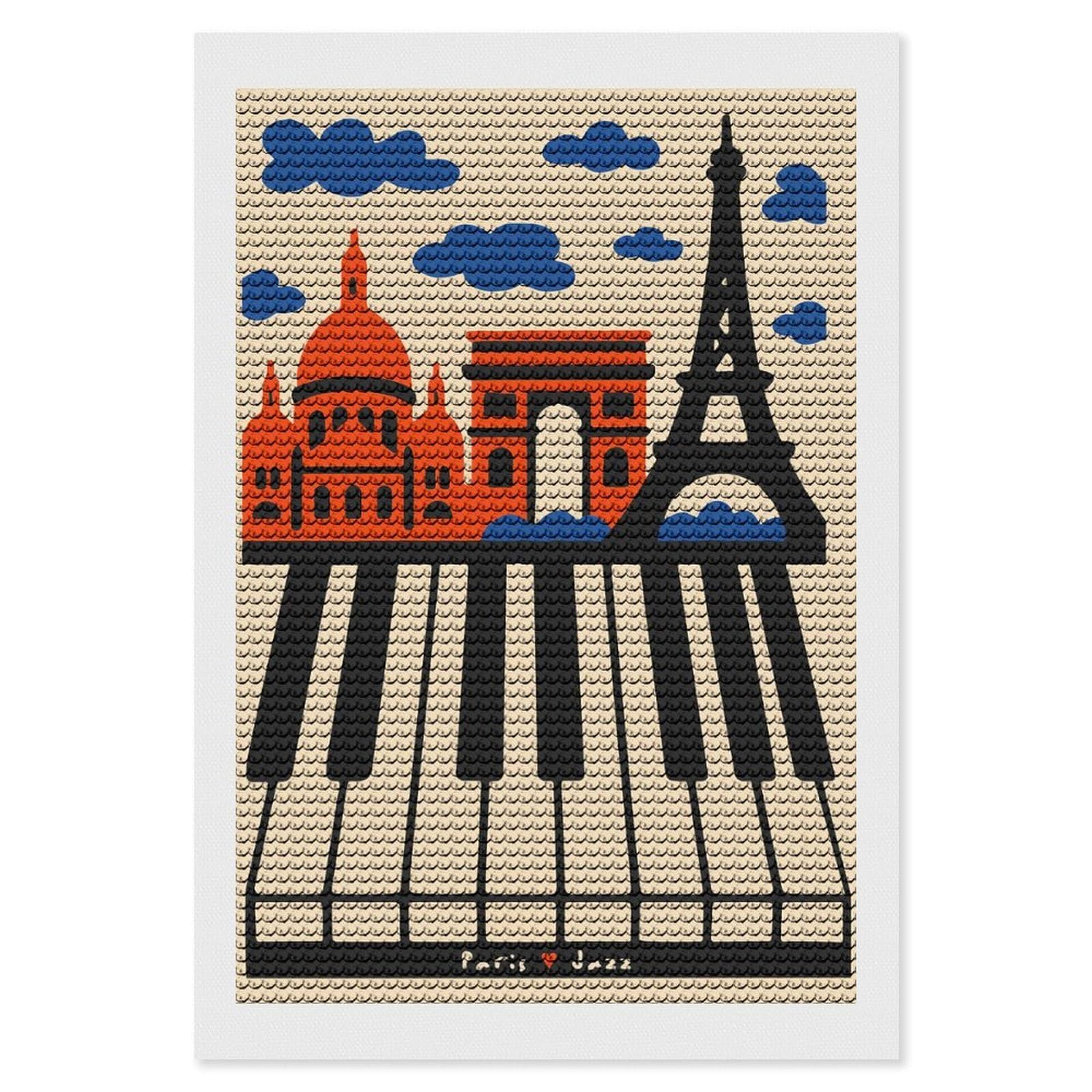 Junmoney Paris Jazz Diamond Painting Set 8"x12", Stress Relief Craft, Easy to Enjoy, Vintage Style Decor, Festive Craft Gift