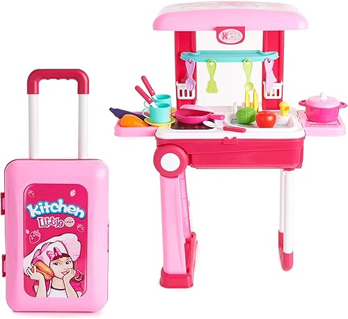Miniatura 7 de Maleta de viaje 2 en 1 para niños, es una maleta y una cocina de juguete | Incluye ollas de juguete, sartenes, platos, utensilios y alimentos de