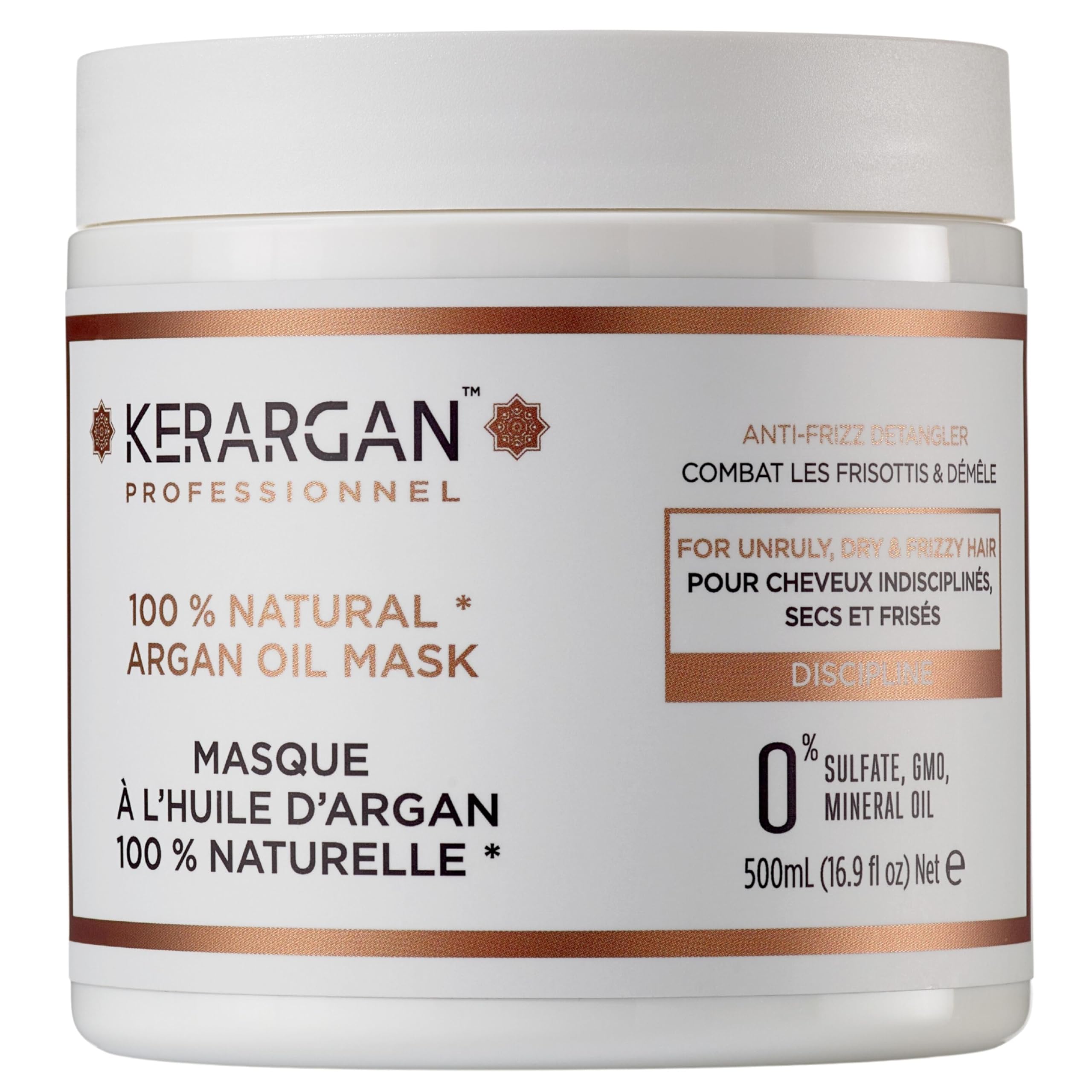 KERARGANSmoothing Mask with Argan Oil for Unruly, Dry, and Frizzy Hair - Nourishes, Fights Frizz, Detangling - Sulfate-Free, GMO-Free, Mineral Oil-Free - 16.9 Fl oz