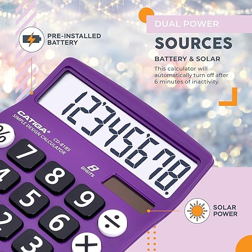 Miniatura 3 de CATIGA Calculadora de escritorio de 8 dígitos con energía solar y pantalla LCD, botones grandes, para el hogar, oficina, escuela, clase y negocios,