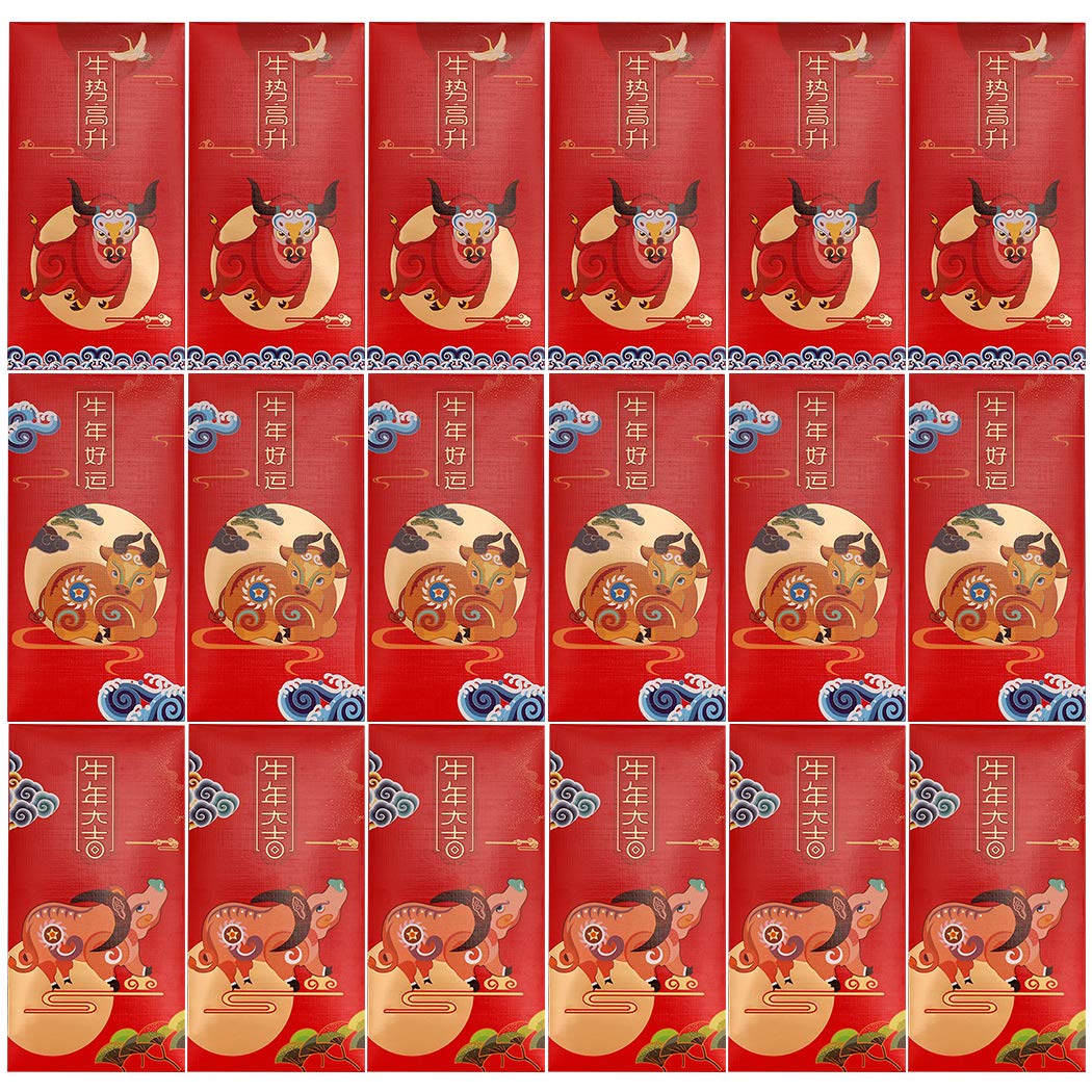 Dorakitten 18PCS 2021 Ox Year Lucky Money Envelope Creative Red Envelope Hong Bao Lucky Money Packet Chinese Money Envelopes for Spring Festival-image-24