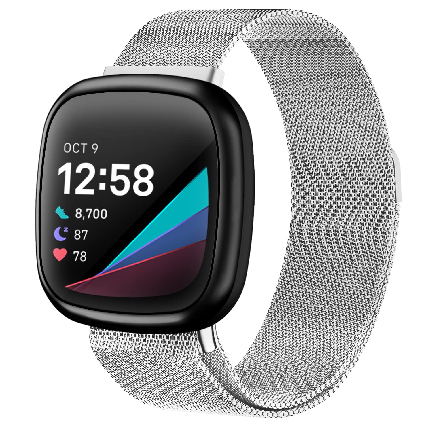 OMEE Bands Compatible with Fitbit Sense/Fitbit Versa 3 Women Men, Stainless Steel Metal Mesh Magnetic Band Replacement for Sense/Versa 3 Smartwatch