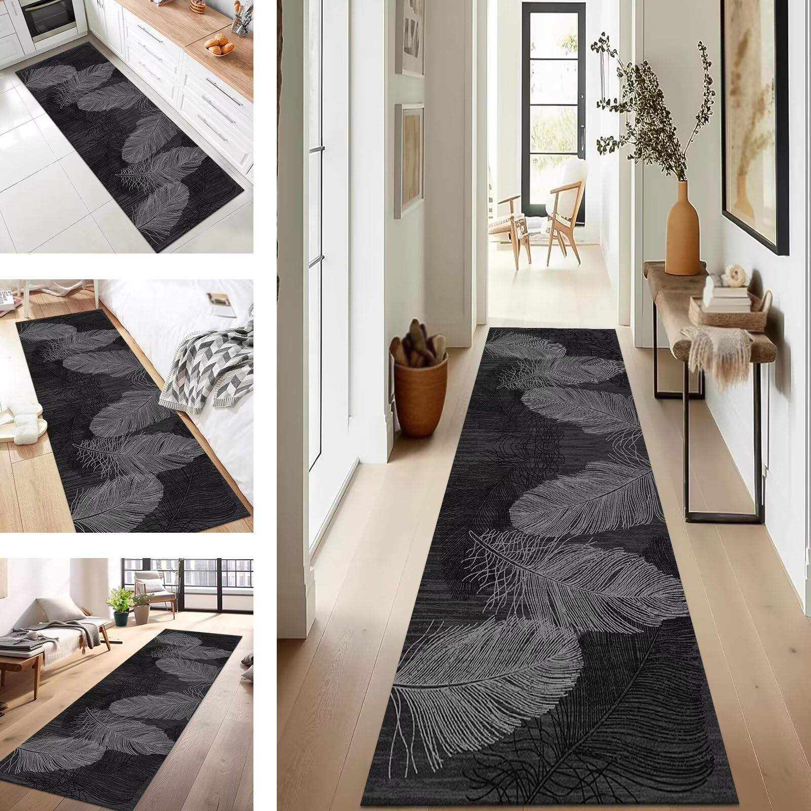 Tapis de sol abstrait noir gris pour sublimer votre cuisine