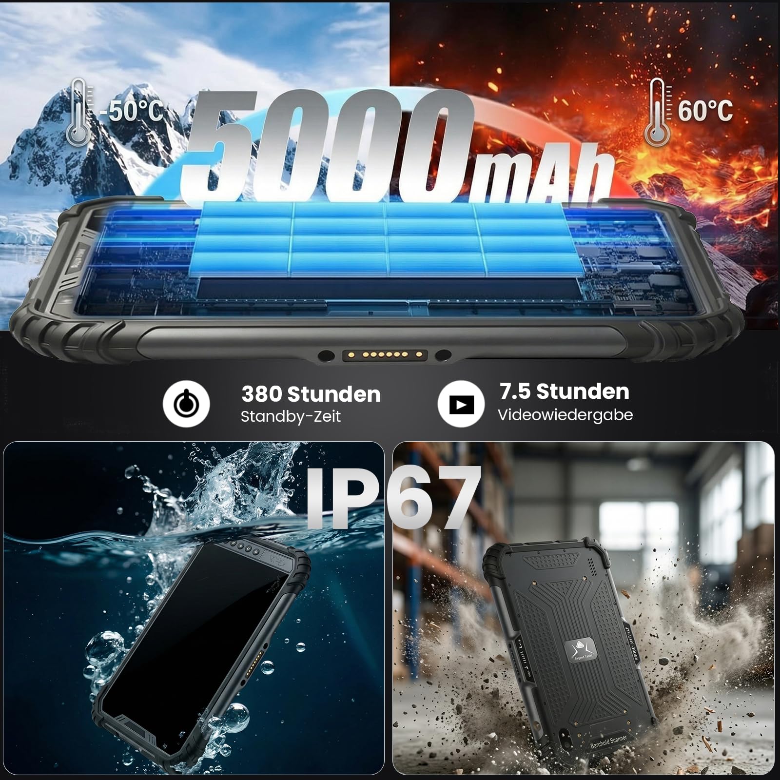 Kayoote ST9 Pro 8" Tablet Rugged con Lettore di Codici a Barre 1D/2D QR per Inventario, Win 11 Pro Tablet Industriale, Celeron N5100 8GB RAM 256GB ROM, IP68 Impermeabile, 5000mAh, 4G LTE, GPS, NFC