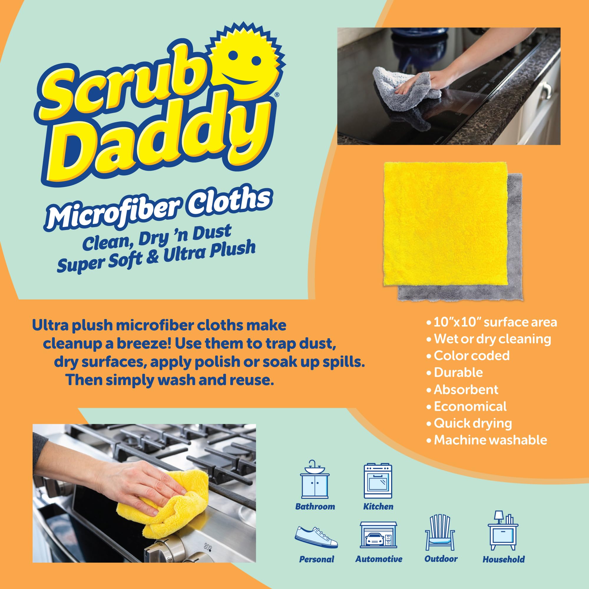 Scrub Daddy Suministros de Limpieza para el hogar, el Paquete de Barbacoa de Microfibra, Incluye 2 Toallas de Microfibra, 1 Cepillo para Parrilla y Pasta de Limpieza PowerPaste con 1 Esponja