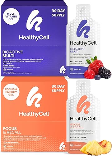 Healthycell Bioactive Multi + Focus & Recall Bundle – Vitamina diaria completa para hombres y mujeres + suplemento nootrópico – Suplementos líquidos