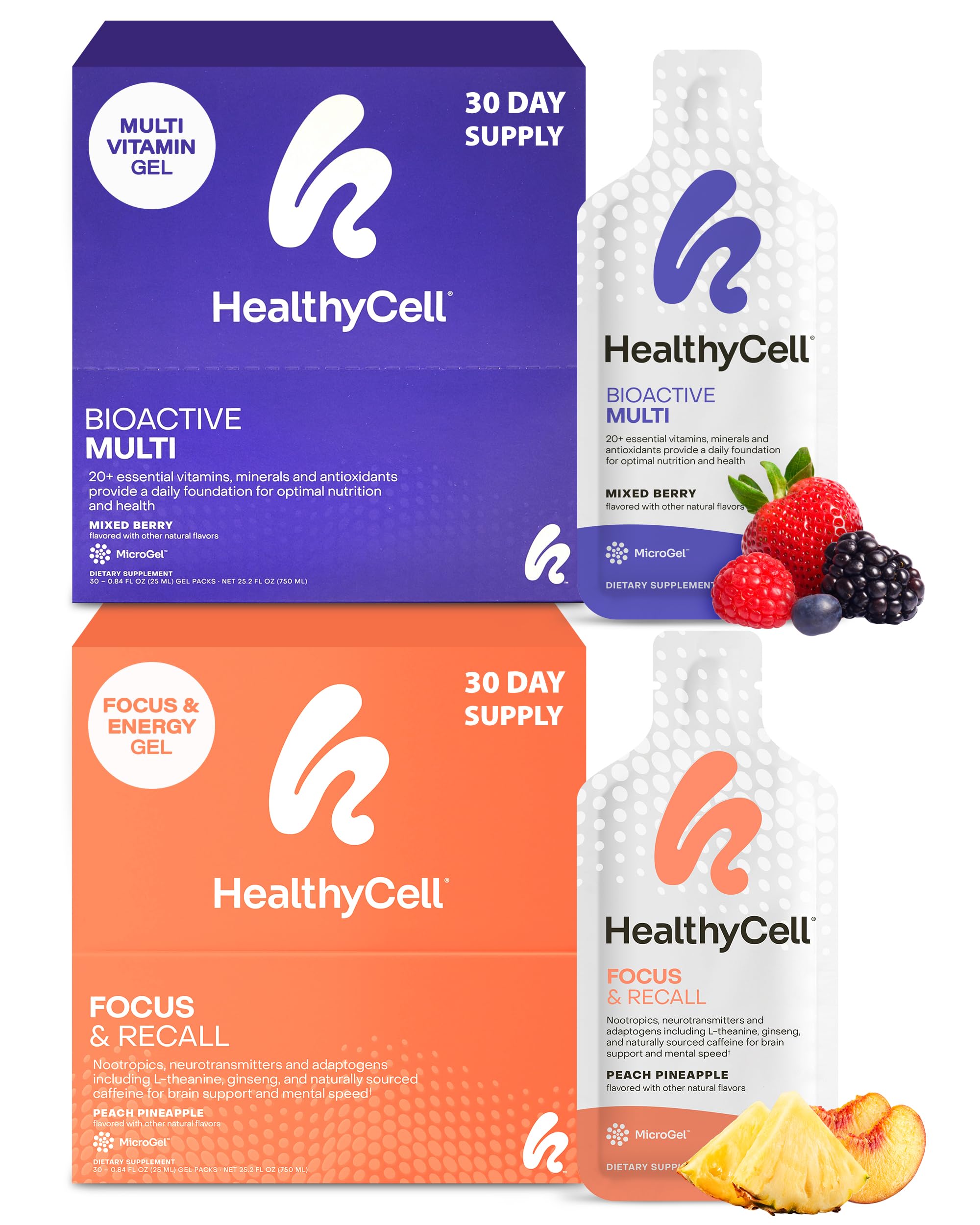 HealthycellFocus & Recall Brain Supplement for Memory & Focus + Bioactive Multivitamin for Women & Men Bundle