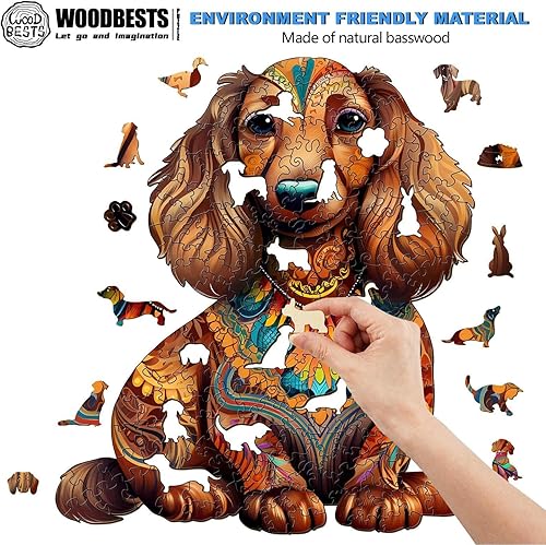 Miniatura 2 de Rompecabezas de madera, rompecabezas de perro salchicha de pelo largo para adultos, rompecabezas de madera avanzada con forma de perro única,