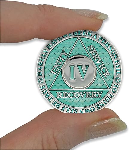 Vista 4 de Moneda de sobriedad de 4 años Chip AA Legacy Ficha de aniversario de recuperación de triplaca gruesa (Aqua)