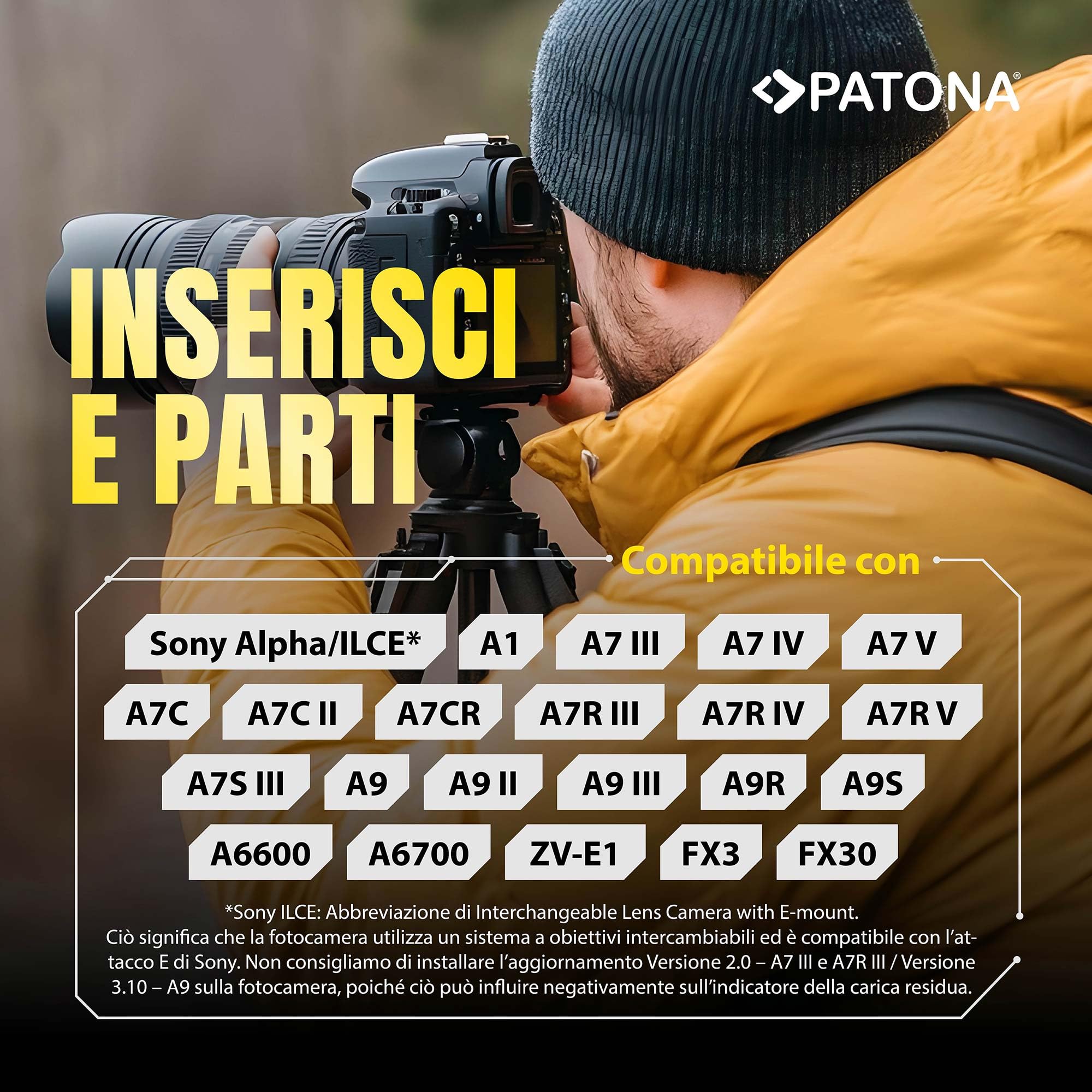 PATONA NP-FZ100 Batteria 1600mAh – Ricambio per Sony NP-FZ100 – per Alpha A6600 A6700 A1 A9 A7 III A7 IV A7R III A7R IV A7R V A7C A7C II FX3 FX30 – riserva affidabile