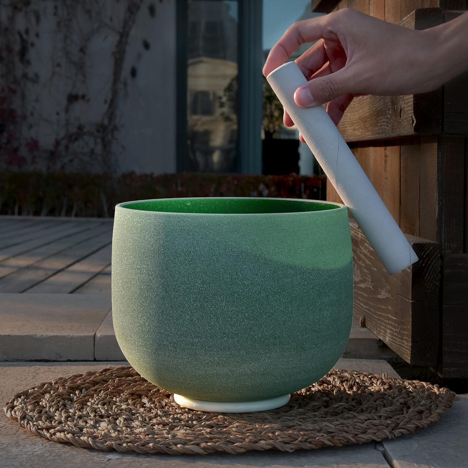 TOPFUND Emerald Fusion F# Note Crystal Singing Bowl Thymus Chakra 8 Inch with Suede Mallet