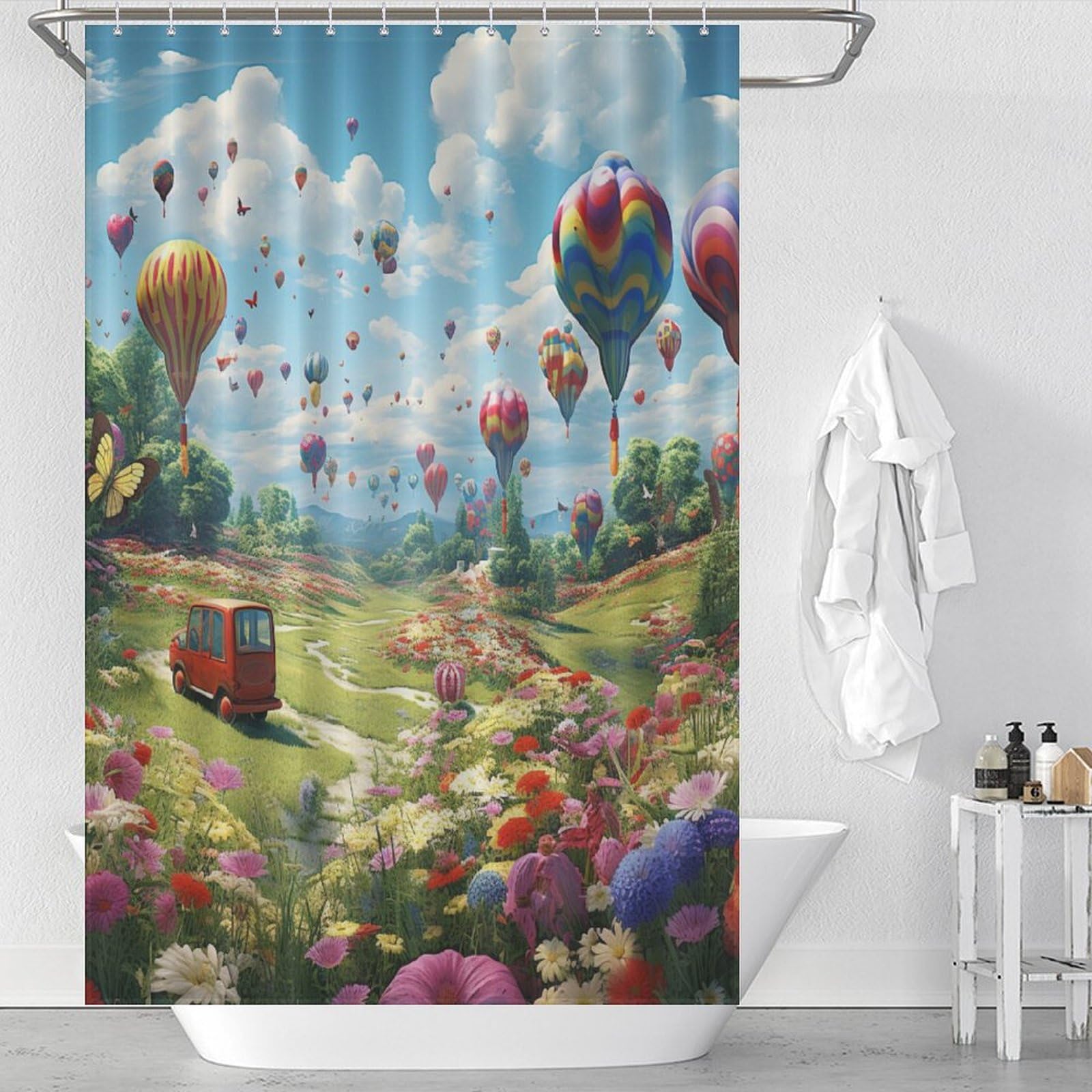 Montgolfière rideau de douche haut de gamme lavable en machine tissu imperméable