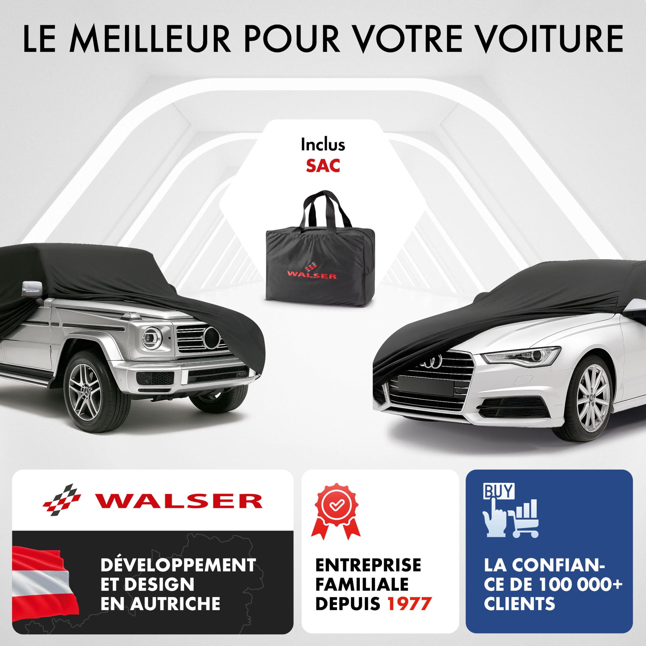 WALSER Premium Housse de Voiture d’intérieur - Protection complète, Tissu élastique et Respirant, Anti-poussière, Doublure Douce, Ajustement serré, Indoor Stretch Plus, Taille 2 Voiture Rouge